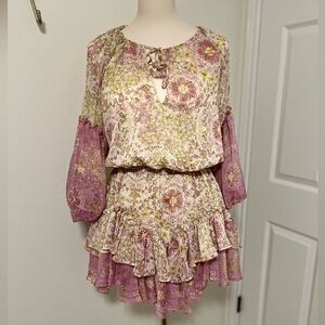 MISA Viviana Bohemian Floral Pink Mini Dress Large